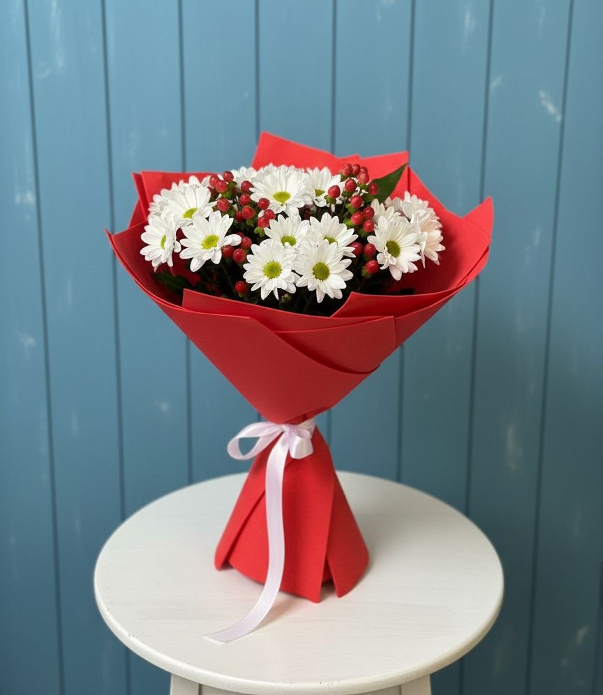 Букет ягоды на снегу в Коломне Букет цветов из: Хризантемы в Коломне