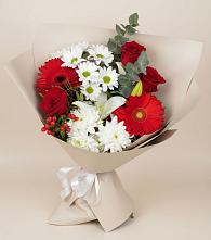 Букет цветов из:  Розы, Хризантемы, Герберы и Лилии в Коломне