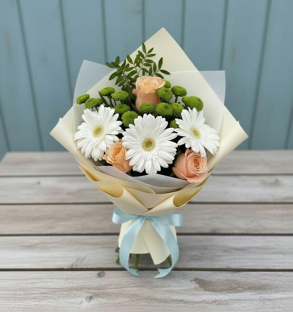 Букет цветов из: Герберы, Розы и Хризантемы в Коломне