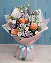 Букет Утренняя свежесть в Коломне Букет цветов из:  Лизиантусы, Розы, Альстромерии и Гипсофила в Коломне