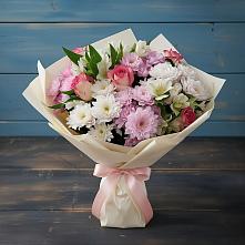 Букет Розовое очарование в Коломне Букет цветов из:  Хризантемы, Альстромерии и Розы в Коломне