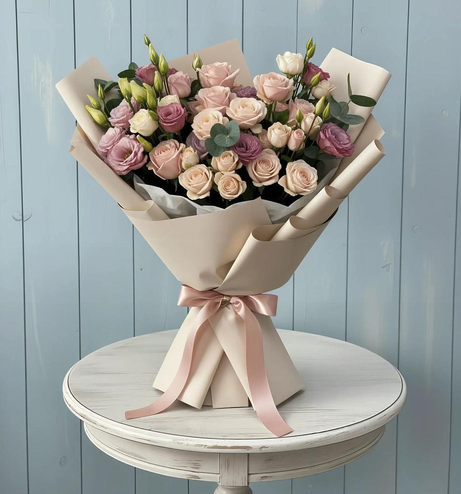 Букет цветов из: Розы и Лизиантусы в Коломне